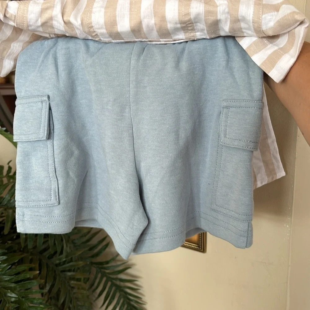 Brand New Tommy Bahama 2-Piece Set Striped Casual Button Down Shirt Cargo Shorts